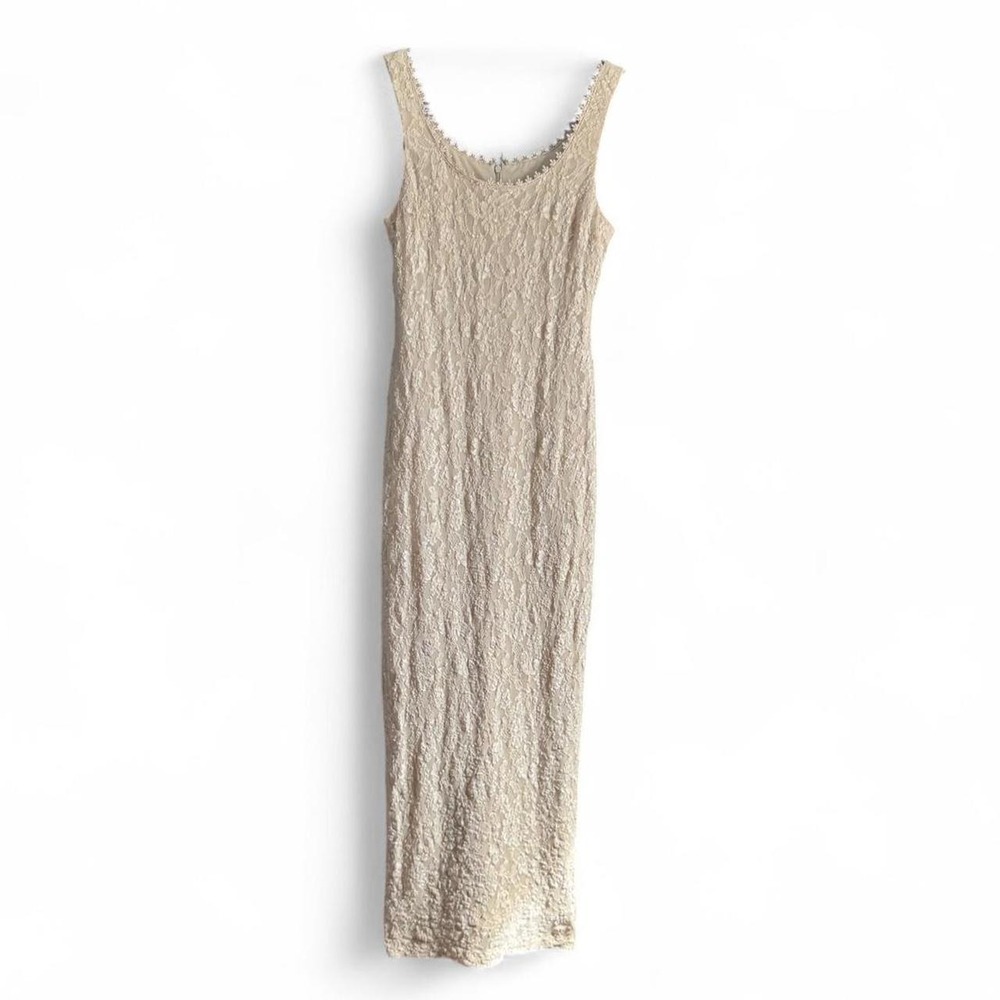 Vintage 90s Lace Gown Women's Size 10 Petite Cream Alex Evenings Romantic Formal